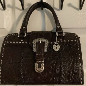 American West Dark Brown Satchel with Silver Accents